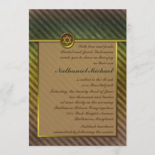 Olive Green, Brown Striped Bar Mitzvah Invitation