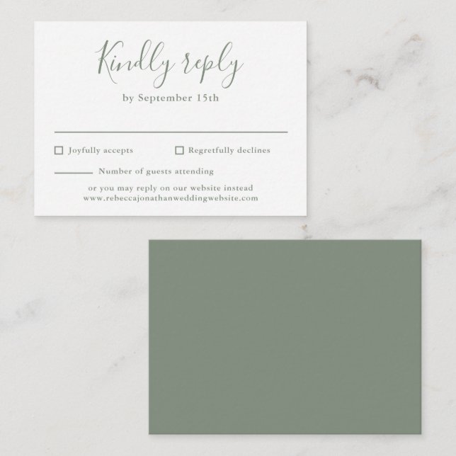 Olive Green Budget Modern Script Wedding RSVP Card (Front/Back)