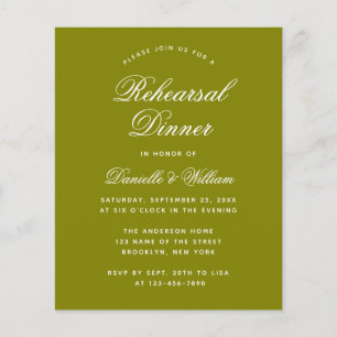 Olive Green Budget Rehearsal Dinner Invitation