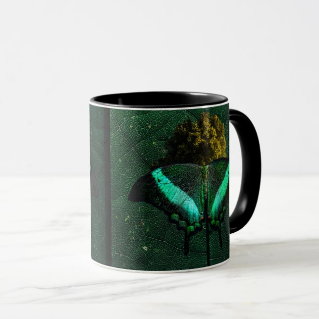 Olive Green Butterfly Collage Modern Nature Art Mug (Front Right)