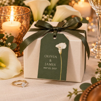 Olive Green Calla Lily Wedding Favour Gift Tag
