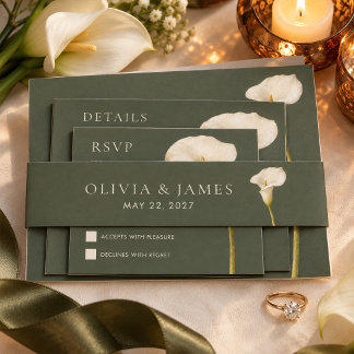 Olive Green Calla Lily Wedding Invitation Belly  Band