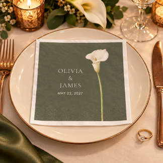 Olive Green Calla Lily Wedding Napkin
