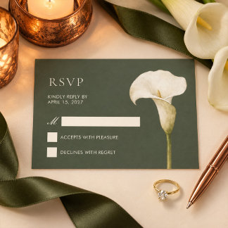 Olive Green Calla Lily Wedding RSVP Card