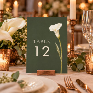Olive Green Calla Lily Wedding Table Number