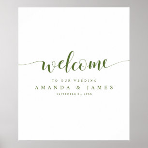 Olive Green Calligraphy Spring Wedding Welcome Poster