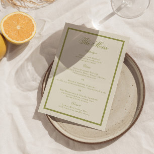 Olive Green Calligraphy Wedding Menu Card