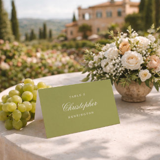Olive Green Calligraphy Wedding Place Card