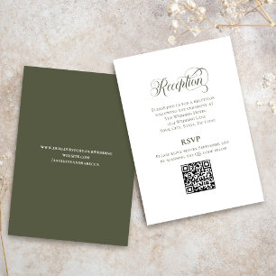 Olive Green Calligraphy Wedding QR Code RSVP Enclosure Card