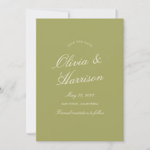Olive Green Calligraphy Wedding Save The Date Card