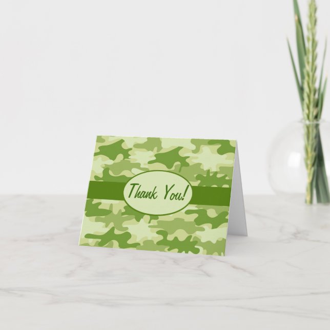Olive Green Camo Camouflage Thank You Custom Card (Front)