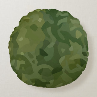 Olive Green Camouflage Pattern Round Cushion