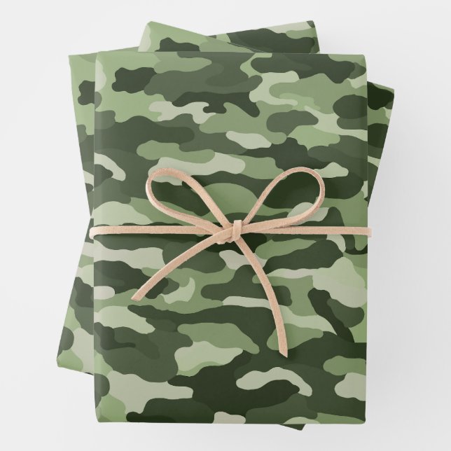 Olive Green Camouflage Wrapping Paper Sheet (In situ)