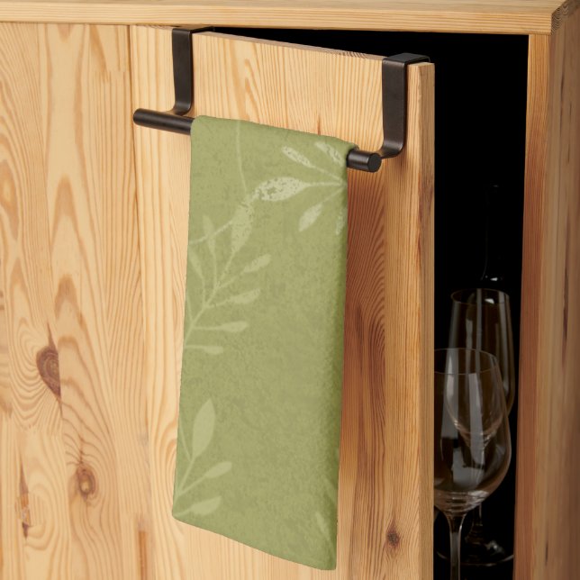 Olive Green Casual or Formal Botanical Tea Towel (Thirds Fold)