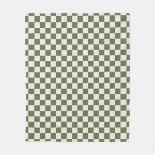Olive Green Checkered Pattern Checkerboard Check Fleece Blanket