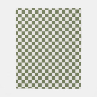 Olive Green Chequered Pattern Chequerboard Check Fleece Blanket