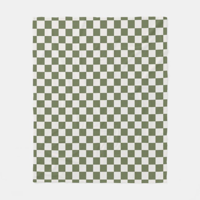 Olive Green Chequered Pattern Chequerboard Check Fleece Blanket (Front)