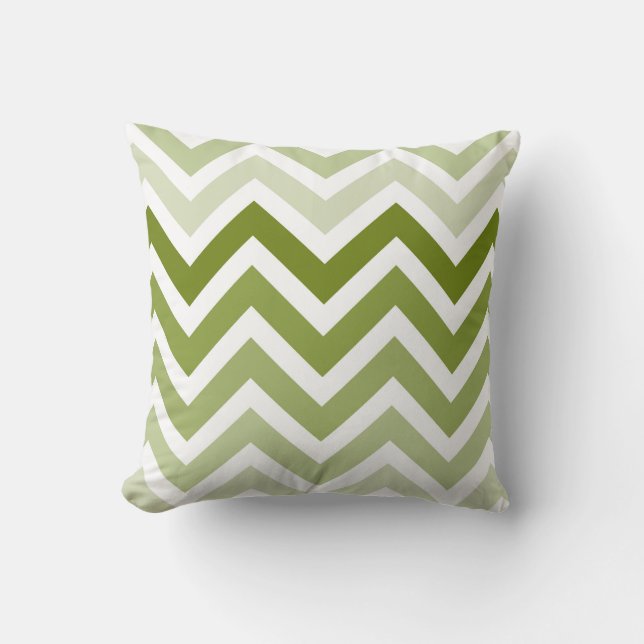 Olive Green Chevron Ombre ZigZag Pattern Cushion (Front)