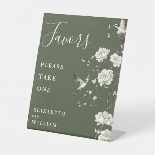 Olive Green Chinoiserie Floral Favours Wedding Pedestal Sign