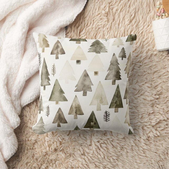 Olive Green Christmas Trees Cushion (Blanket)