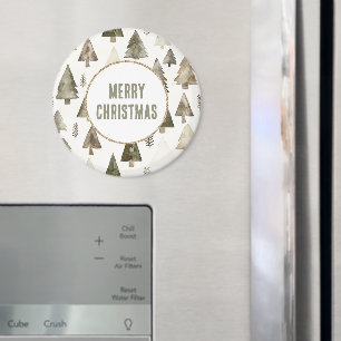 Olive Green Christmas Trees Gold Glitter Circle Magnet