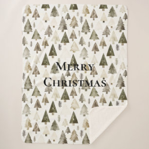 Olive Green Christmas Trees Sherpa Blanket