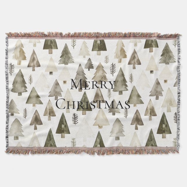Olive Green Christmas Trees Throw Blanket (Front)