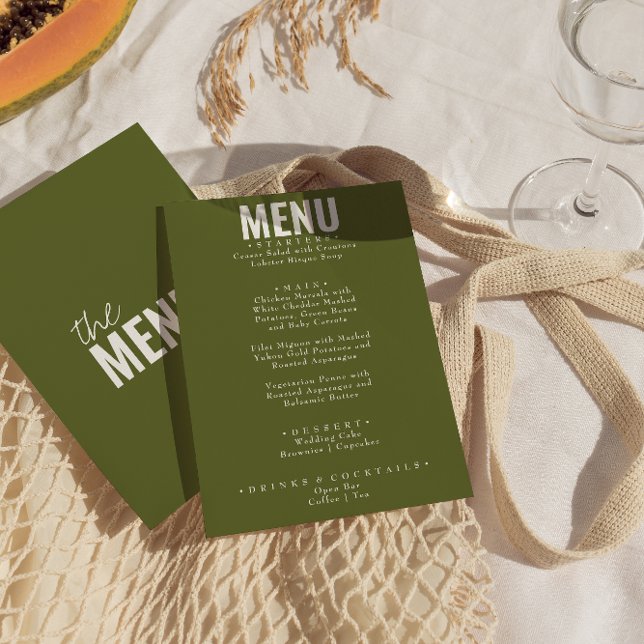 Olive Green Classy Bright Whimsical Wedding Menu (Creator Uploaded)