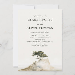Olive Green Coastal Mist Script Cypress Wedding Invitation