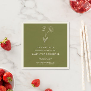 Olive Green Cotton Flower Modern Wedding Napkin