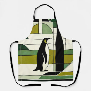 Olive Green Cream Geometric Penguin Forest Retro Apron