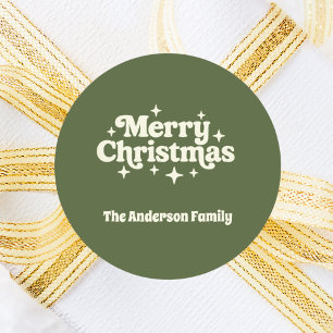 Olive green cream Merry Christmas favor Classic Round Sticker