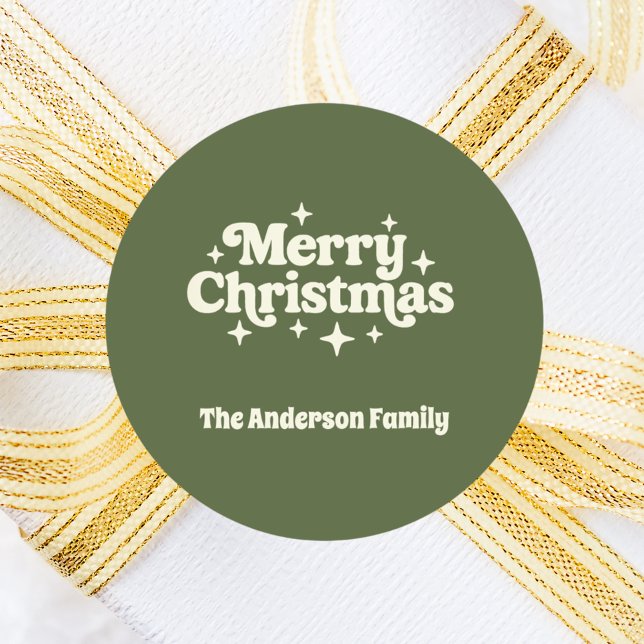 Olive green cream Merry Christmas favour Classic Round Sticker (Creator Uploaded)