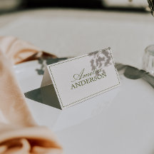 Olive Green Cream Old Money Wedding Place Cards   