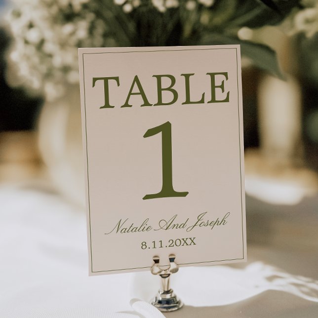 Olive Green Cream Old Money Wedding Table Number (Creator Uploaded)