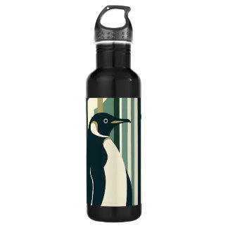 Olive Green Cream Penguin Illustration Forest 710 Ml Water Bottle