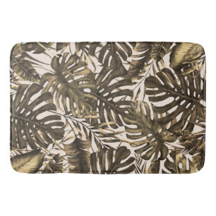 Olive Green & Cream Tropical Palm Leaves Island  Bath Mat