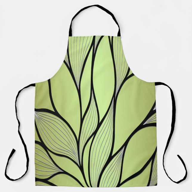 Olive Green Creative Leave Pattern  Apron (Front)