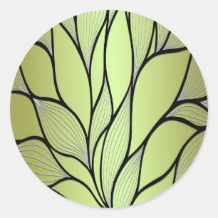 Olive Green Creative Leave Pattern Classic Round Sticker