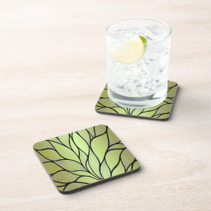 Olive Green Creative Leave Pattern Coaster