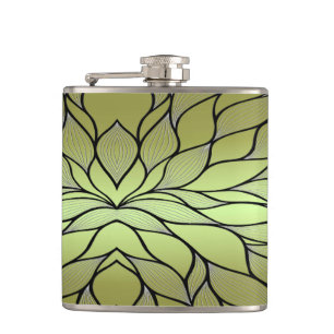 Olive Green Creative Leave Pattern  Hip Flask