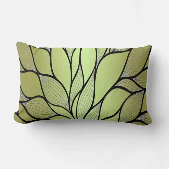 Olive Green Creative Leave Pattern  Lumbar Cushion (Front)