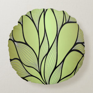 Olive Green Creative Leave Pattern  Round Cushion