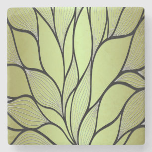 Olive Green Creative Leave Pattern  Stone Coaster
