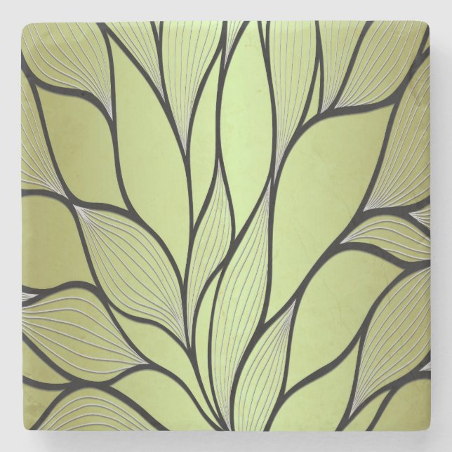 Olive Green Creative Leave Pattern  Stone Coaster (Front)