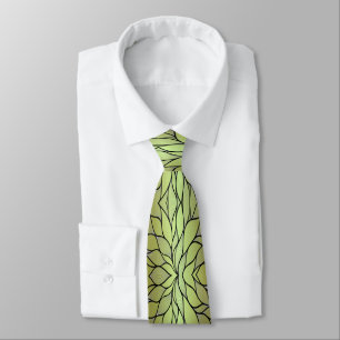 Olive Green Creative Leave Pattern Tie