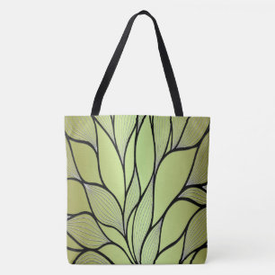 Olive Green Creative Leave Pattern Tote Bag
