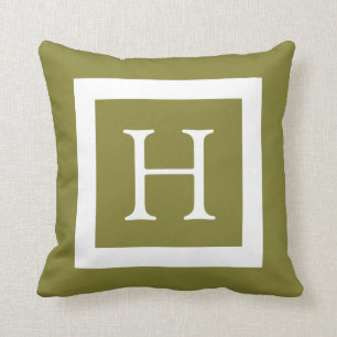 Olive Green Custom Monogram Cushion