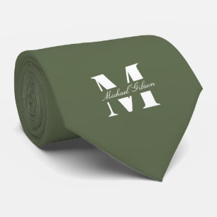 Olive Green   Custom Monogram Wedding Groomsmen  Tie