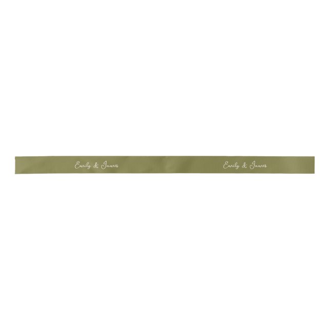 Olive Green Custom Name Wedding Ribbon Satin Ribbon (Front)